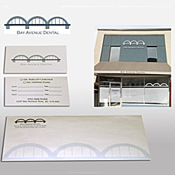 HLF Images Graphic Design and Web Development Consultant - Bay Ave Dental logo, stationary & window